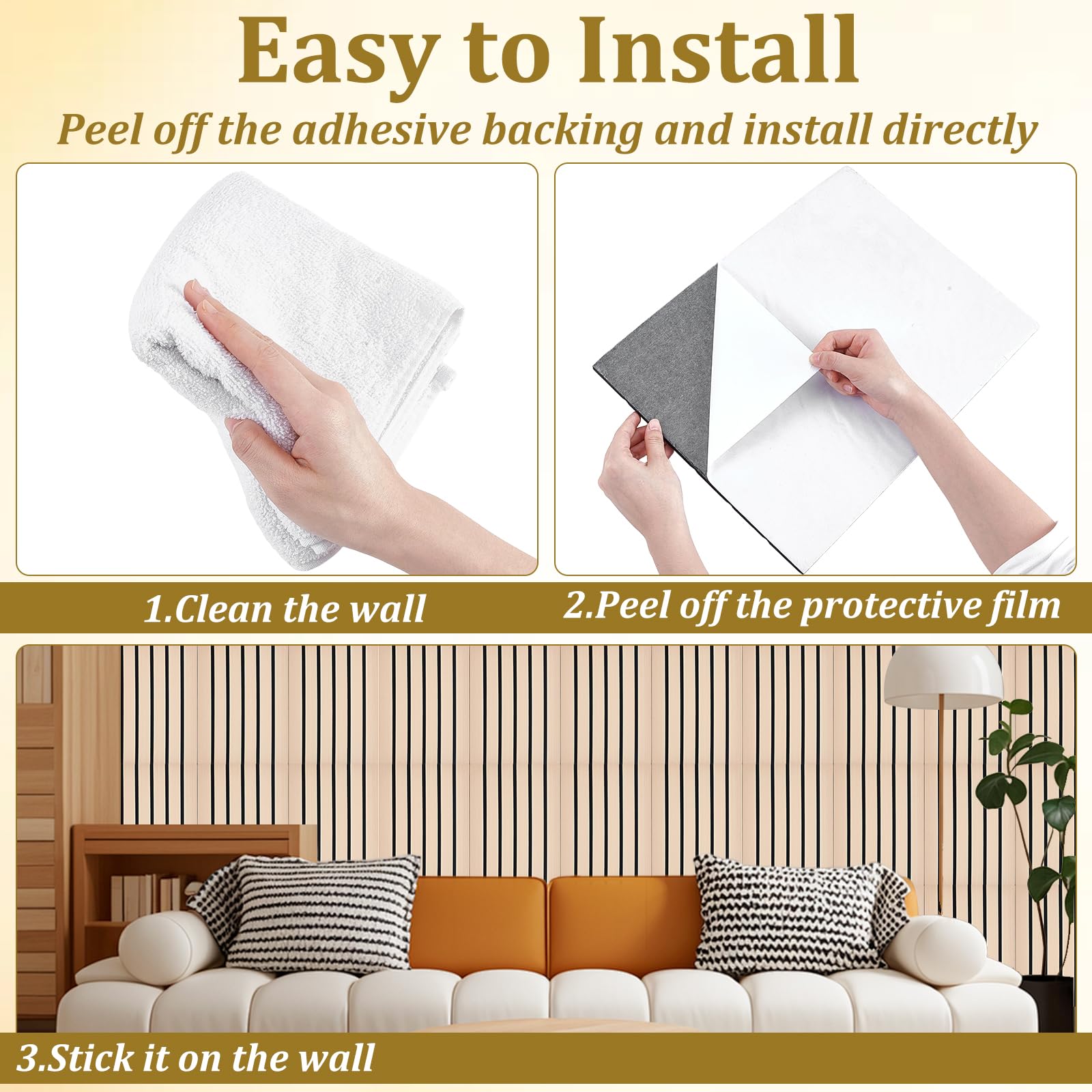 12 paneles acústicos decorativos de 40x30x0.9cm de espesor paneles de pared insonorizados de PVC con listones adhesivos de madera para oficina en casa o estudio de grabación