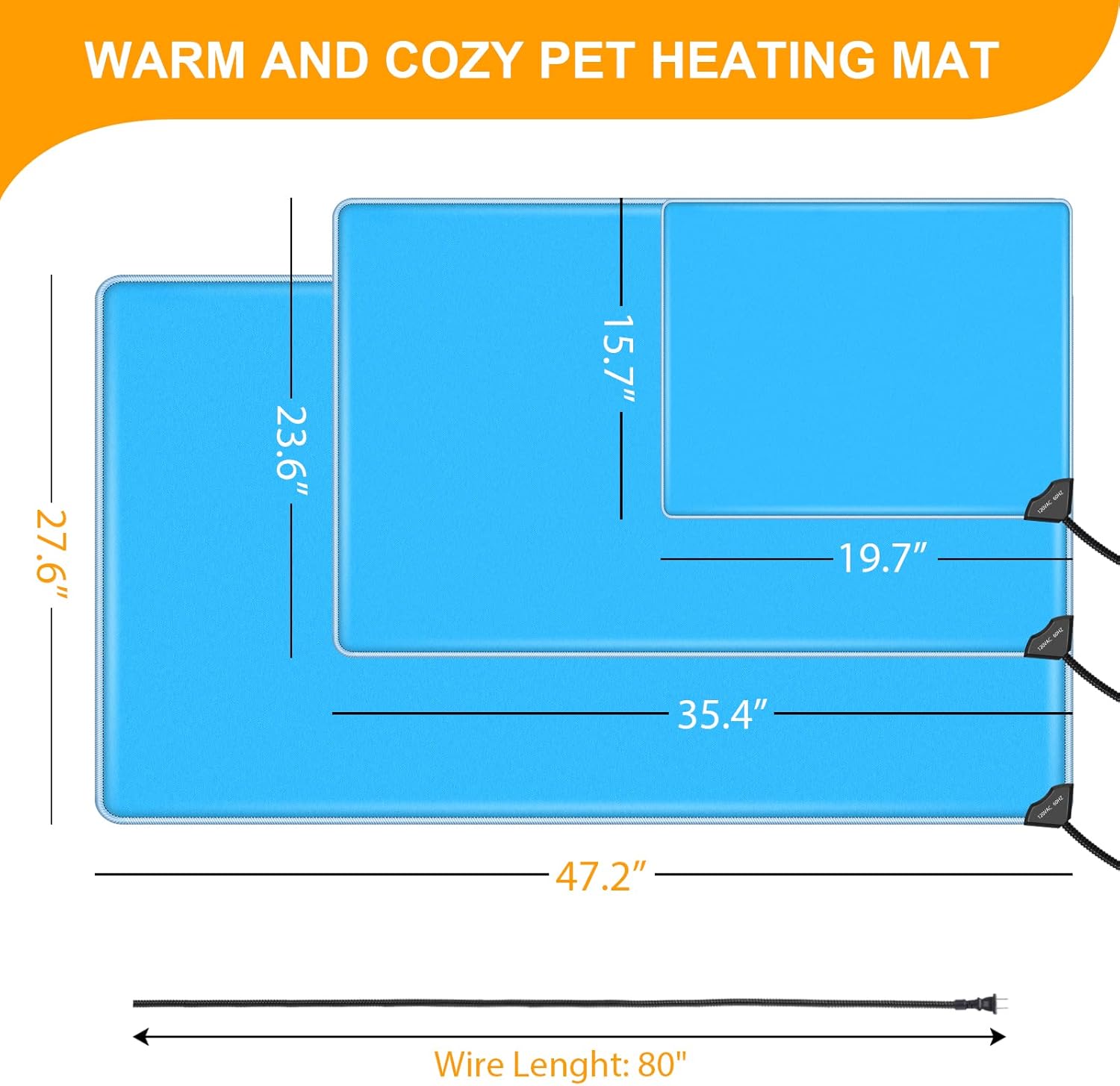 stohot Outdoor Pet Heating Pad for Dogs & Cats, Warming Mat with Thermostat, [Overheat Protection & IP68 Waterproof] Heated Bed Blanket for Outside Animals Puppy Feral barn Cats (XL(47"x28")) : Pet Supplies