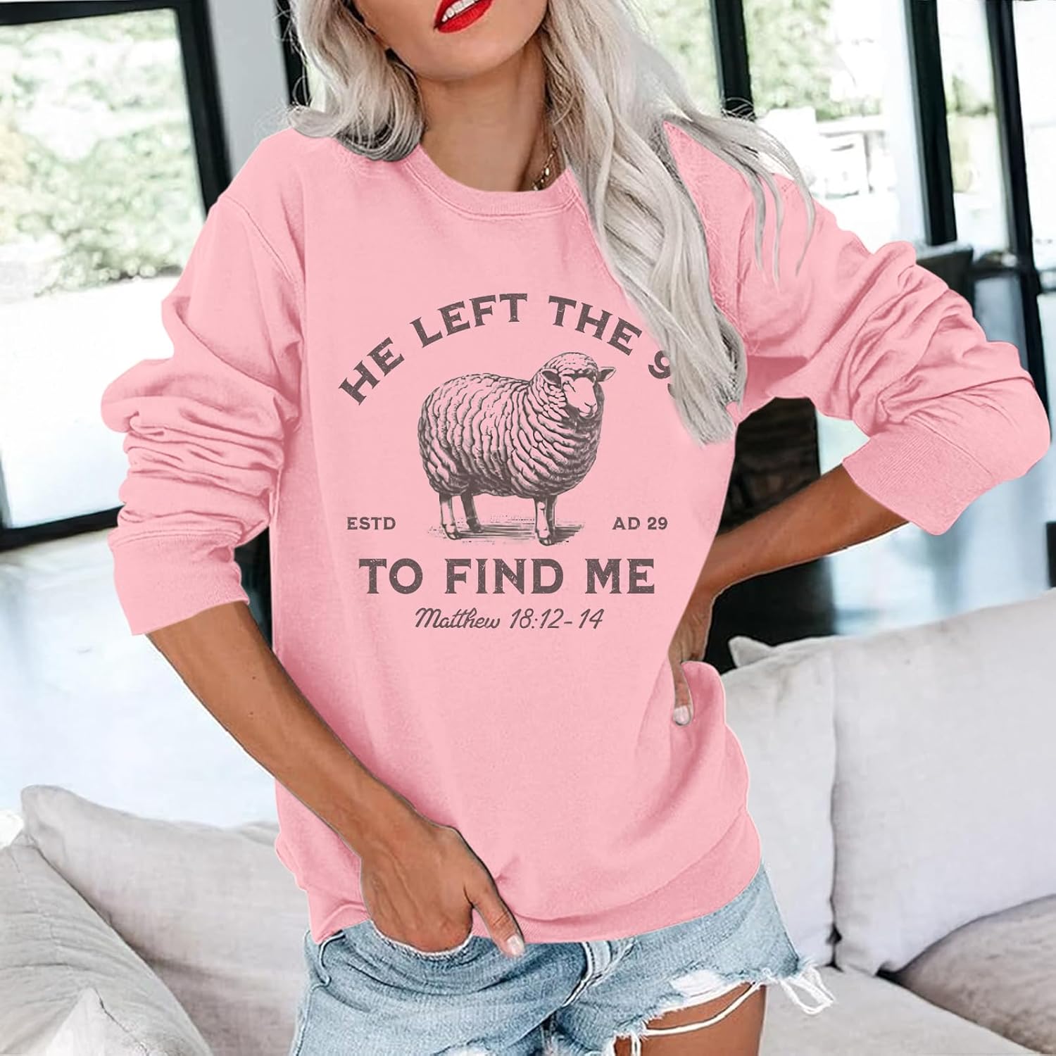 Christian Jesus Sweatshirts For Women He Left The 99 To Find Me Shirt Faith God Sweatshirt Bible Verse Graphic Tops - Image 4