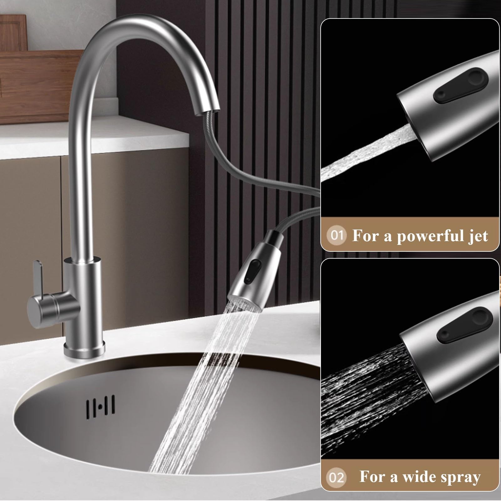 Lavello da Cucina,lavello Tondo in Acciaio Inox 304 con Rubinetto - Cucina a Vasca Singola per Isola,Bar,Camper,Lavanderia,sottotop,Finitura Nichel Spazzolato