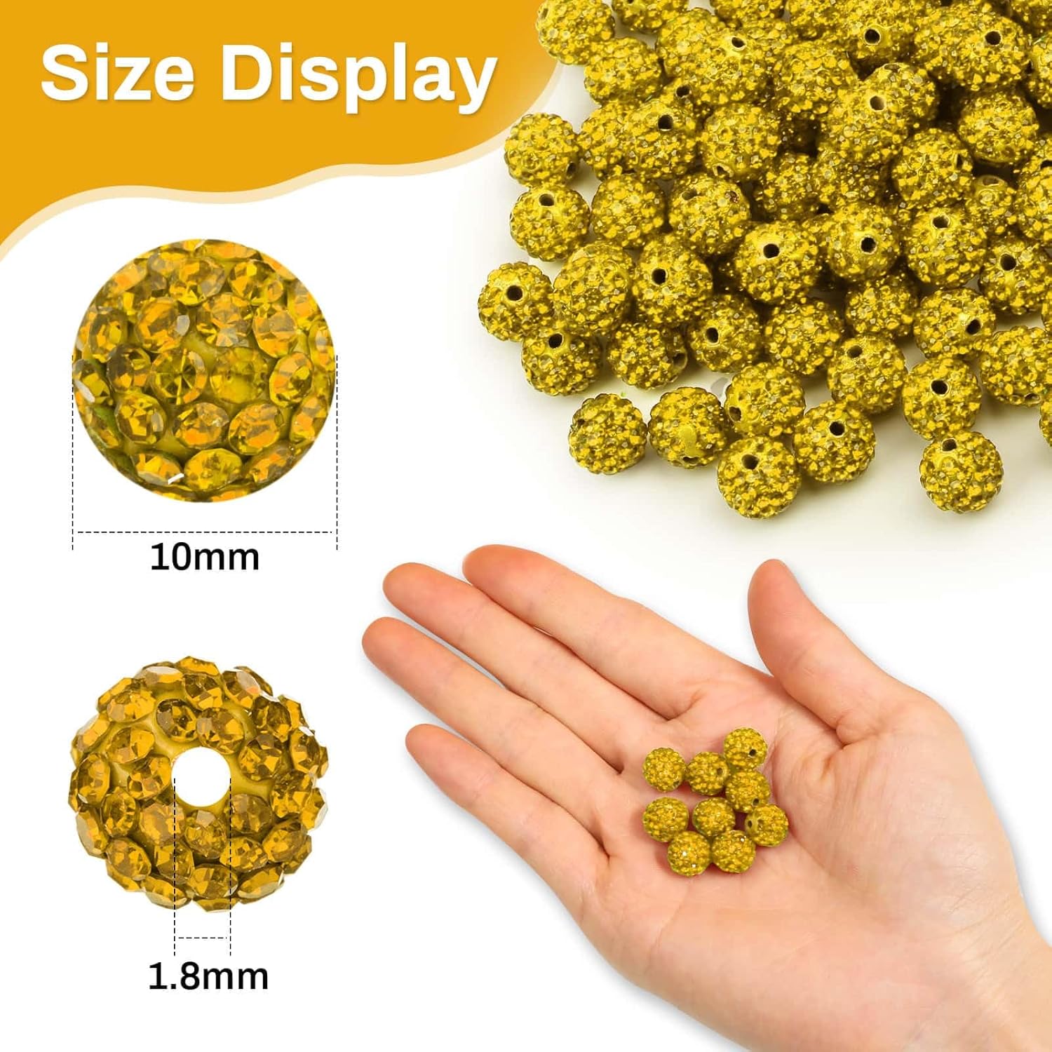 120 Pcs Clay Rhinestone Beads 10mm for Jewelry Making, Bling Sparkle Rhinestone Beads with Elastic String for Bracelet Necklace Earring Jewelry Making (Yellow) - Image 2