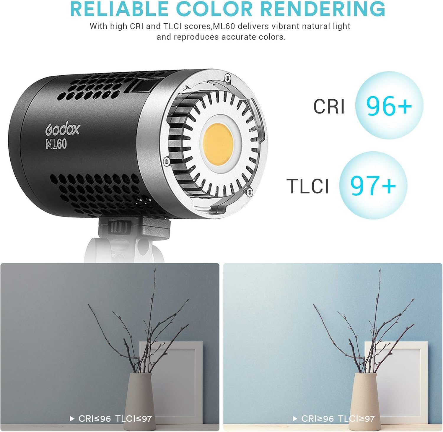 Amazon.com: Godox ML60 Handheld LED Video Light, 60W 69000LUX