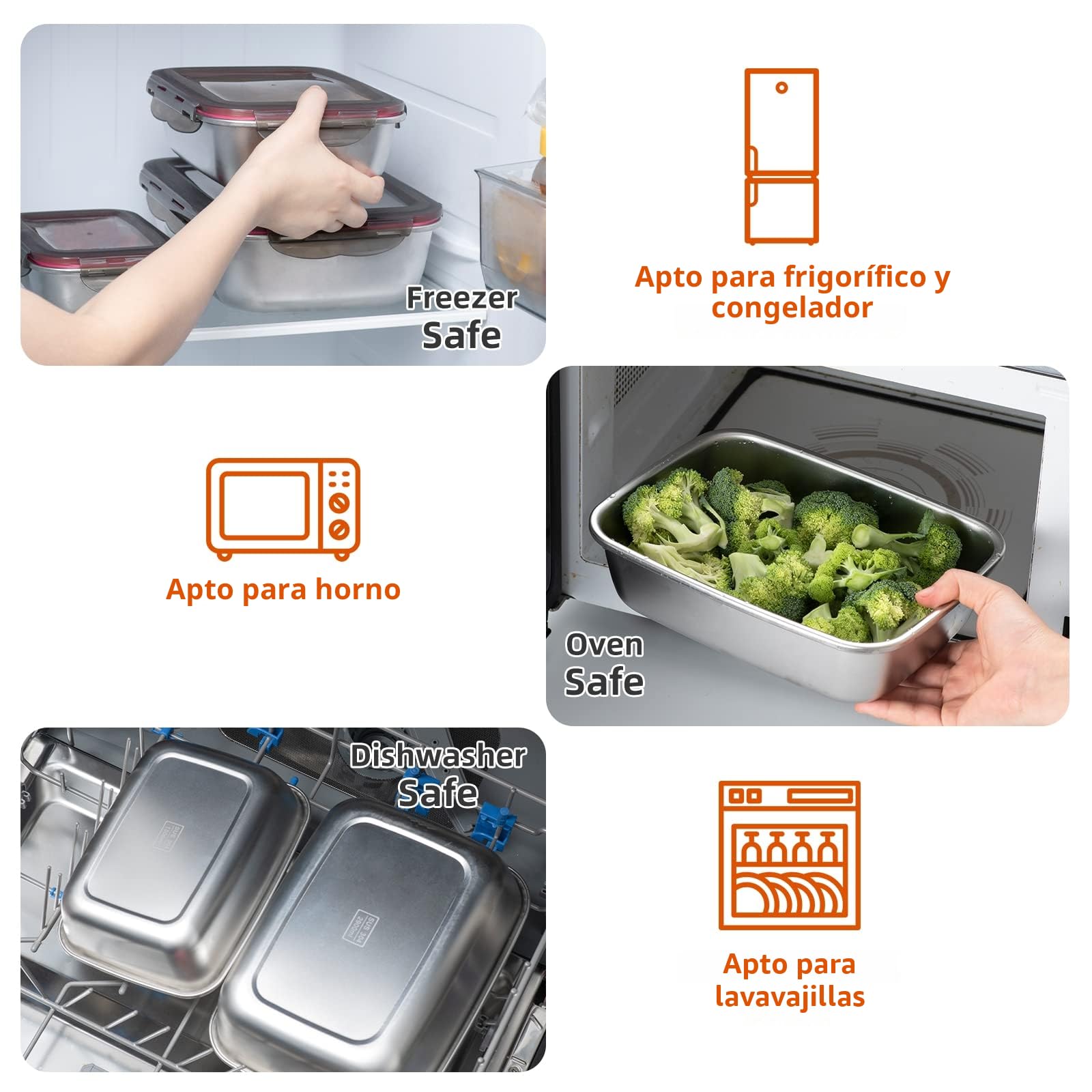 Juego de 3 Recipiente Hermetico para Alimentos de Acero Inoxidable Contenedor de Almacenamiento con Tapa Apilable 600ml/ 1500ml/ 2900ml Aptos para Lavavajillas Nevera Frigorifico