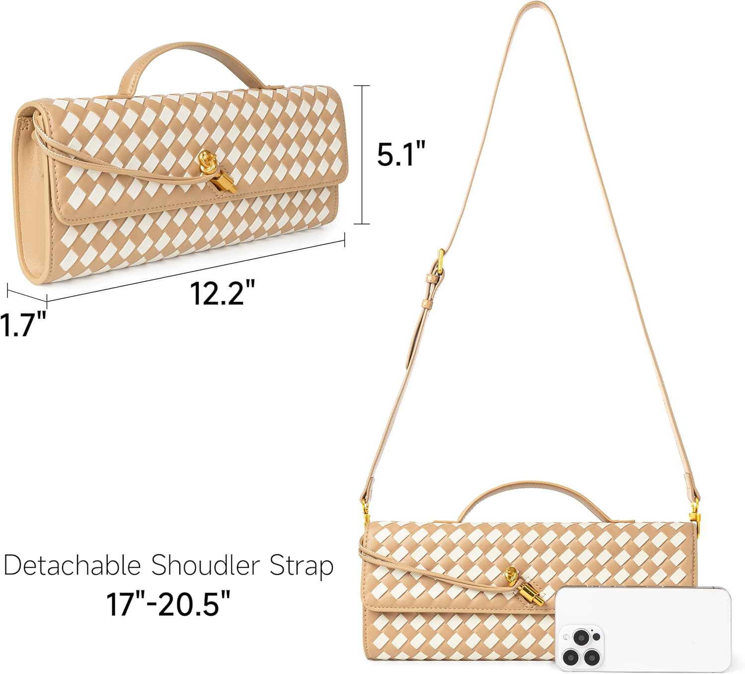 Joryin Woven Purse for Women Evening Clutch Woven Leather Handbags Crossbody Bag Purse Formal Evening Bag, Vegan Leather - Image 4