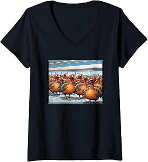 Womens Thanksgiving Turkeys at The Airport for Holiday Travel V-Neck T-Shirt