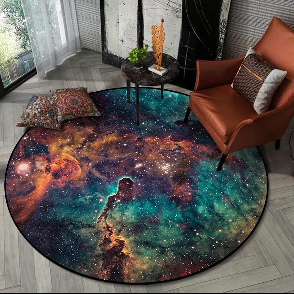 Fancytan Galaxy Rug, Universe Space Nebula Star Starry Night Moon Cloud Round Rugs Large for Living Room, Space Themed Bedroom Decor, Starry Night, 3'3" (Round)
