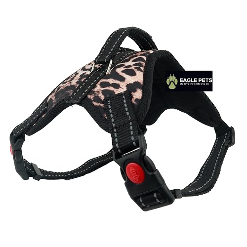 Eagle Pets Reflective Mesh Padded Dog Vest Front Range No Pull Harness with Handle, Adjustable Dog Body Belt (White Leopard, Medium)
