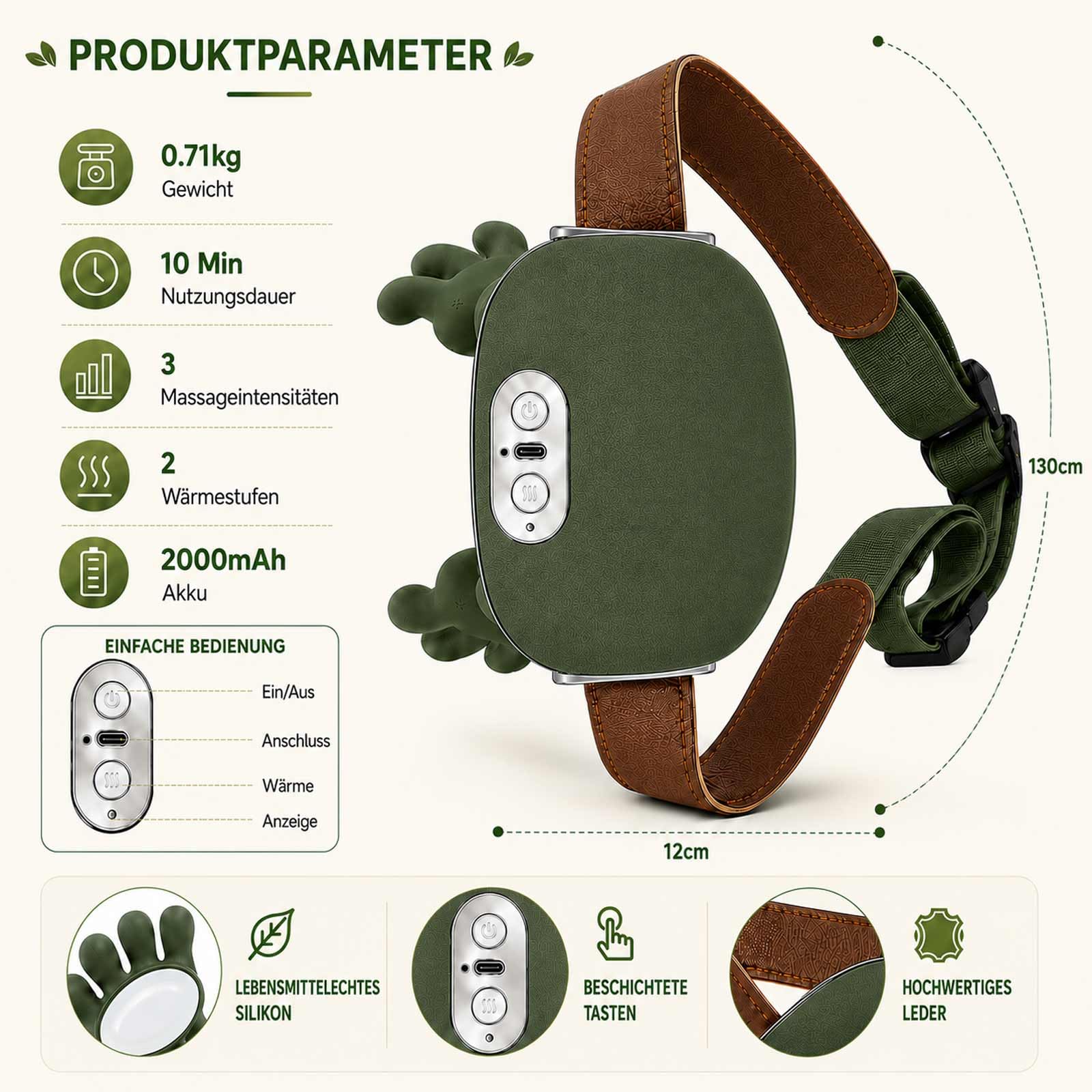 4D Nackenmassagegerät mit Wärme, Tragbares Nacken und Schulter Shiatsu Massagegerät, Kabellos Tiefengewebe Knetmassagegerät mit USB-C, 3 Modi & 2 Heizstufen, Ideal für Büro, Zuhause & Reise