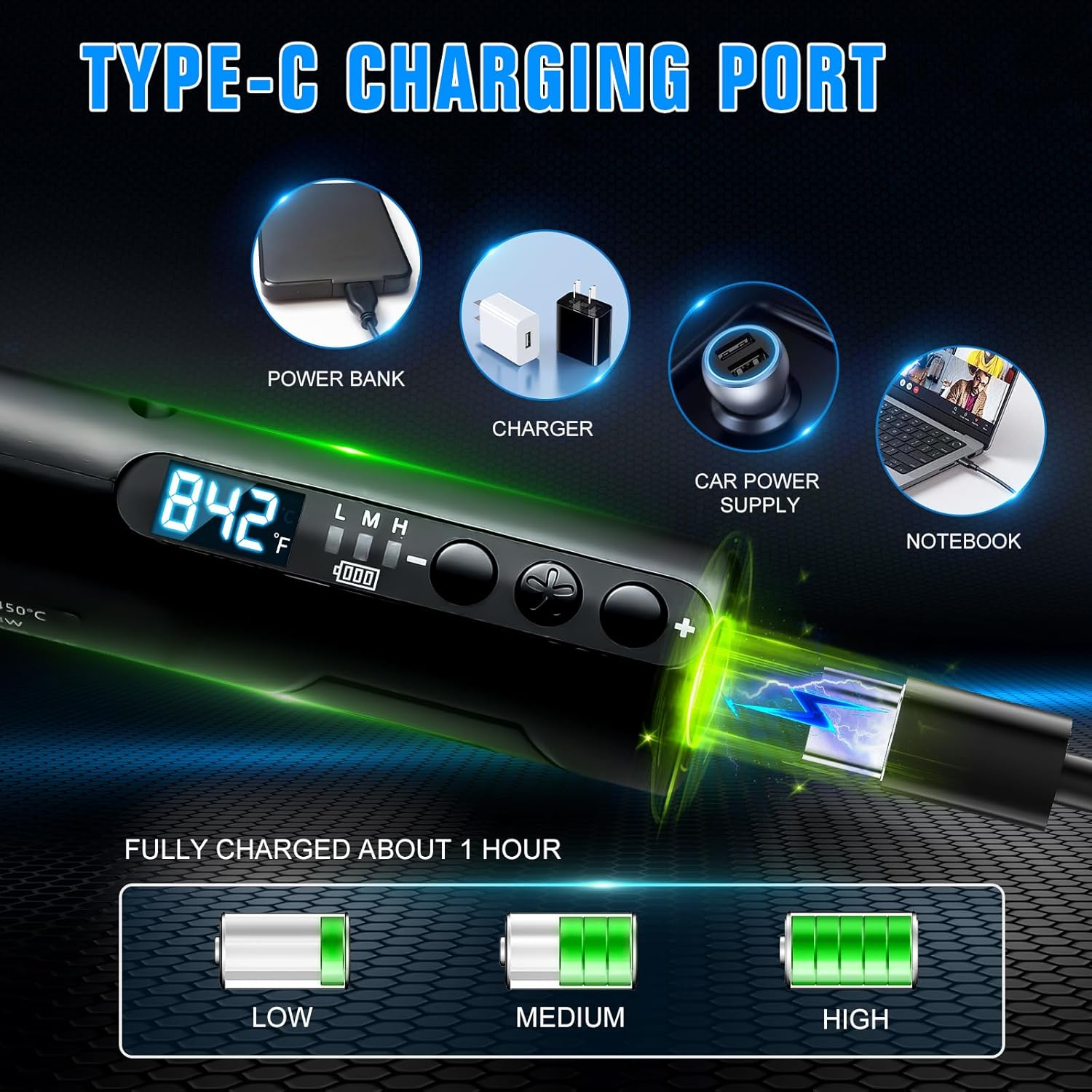 Soldering Iron Kit, Portable Soldering Gun with LED Digital Display, 392-842°F Adjustable Temperature Cordless Soldering Iron Pen Tool with 3 Soldering Tips for Precision Repair DIY