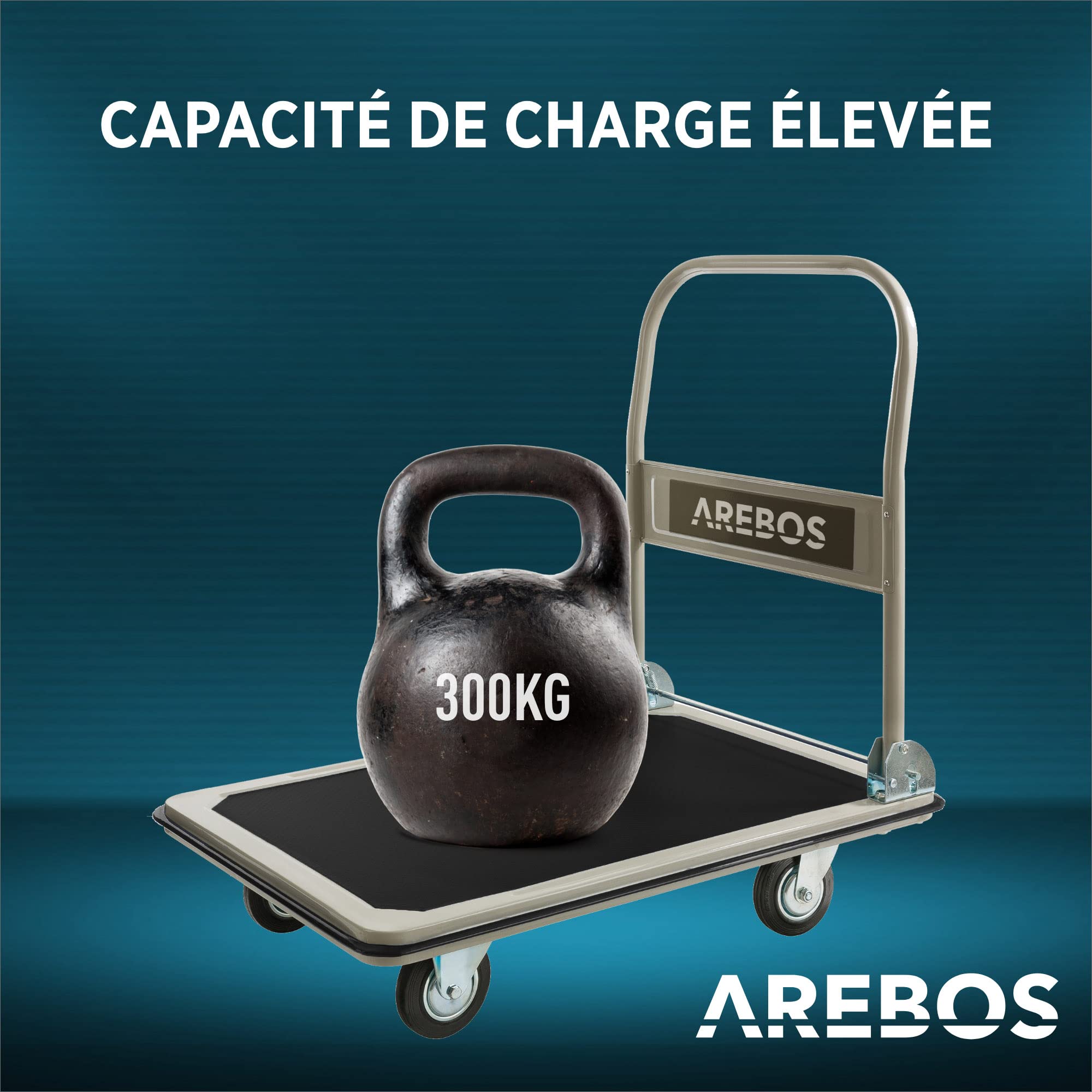 Arebos Chariot de Transport Pliable avec Plate-Forme antidérapante – capacité 300 kg, Protection des Bords