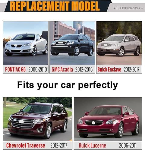 Miniatura 2 de AUTOBOO Repuesto de limpiaparabrisas de 24 + 21 pulgadas para Chevrolet Traverse 2012-2017 GMC Acadia Buick Enclave 2005-2010 PONTIAC G6 2008-2011