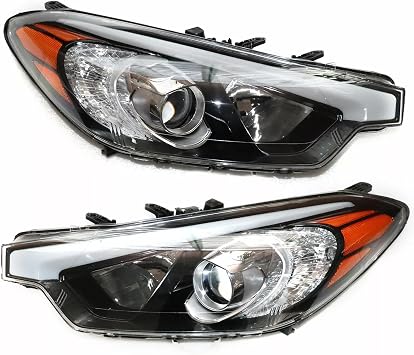 Front Halogen Headlight Assembly Compatible Left+Right Side Driver & Passenger Head Lights Direct Replacement Headlamps Perfect Match Car Assy Set for 2014 2015 2016 Kia Forte Forte5 Left+Right