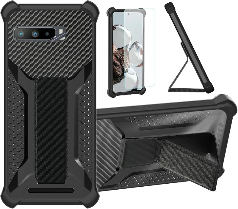 bojioderf Case Compatible for Asus Rog Phone 3 Phone Case Cover [with Tempered Glass Screen Protector] Hybrid Case [Folding Support Magnetic] [Frosted Anti-Fingerprint] Black
