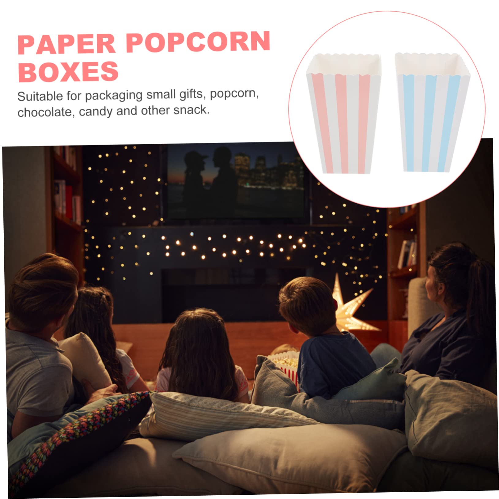 PRETYZOOM 24pcs Movie Theater Popcorn Boxes Paper Containers Adorable Patterns for Parties Present Wrapping