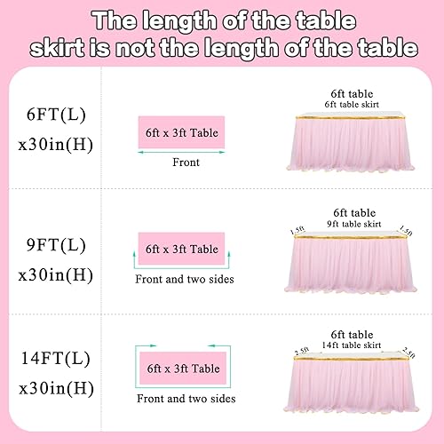 Miniatura 6 de Besutolife Falda de mesa de tul rosa tutú para mesas rectangulares, fiesta de cumpleaños, baby shower, boda, princesa, 6 pies
