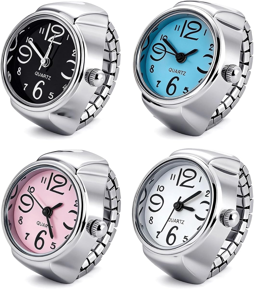 Finger Watches, Adjustable Quartz Finger Clock Rings Creative Elastic Round