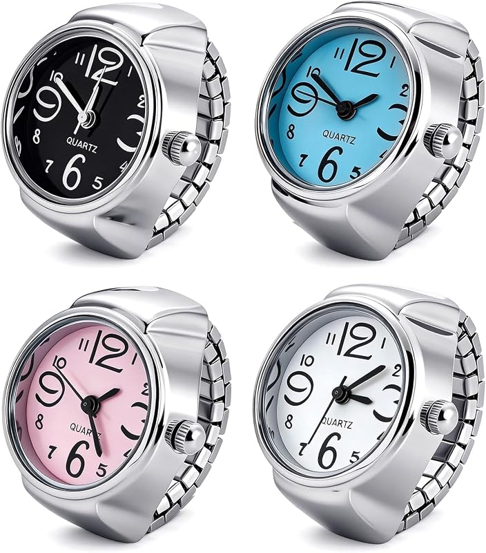 Finger Watches, Adjustable Quartz Finger Clock Rings Creative Elastic Round