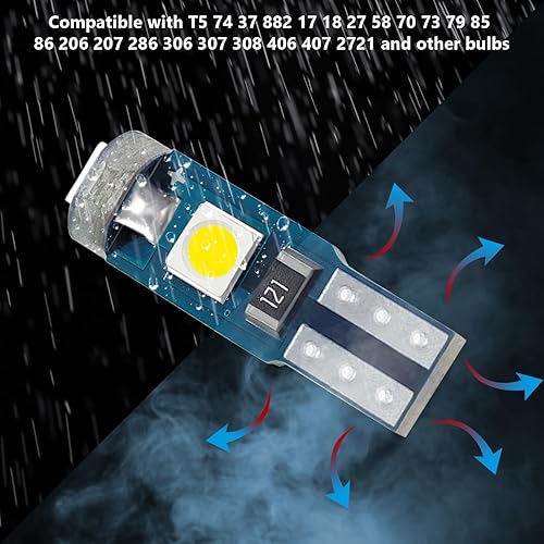 Miniatura 4 de 12 bombillas LED T5, 74 73 37 2721, bombilla de racimo de instrumentos, 12 voltios brillante Canbus sin errores, bombillas LED de repuesto