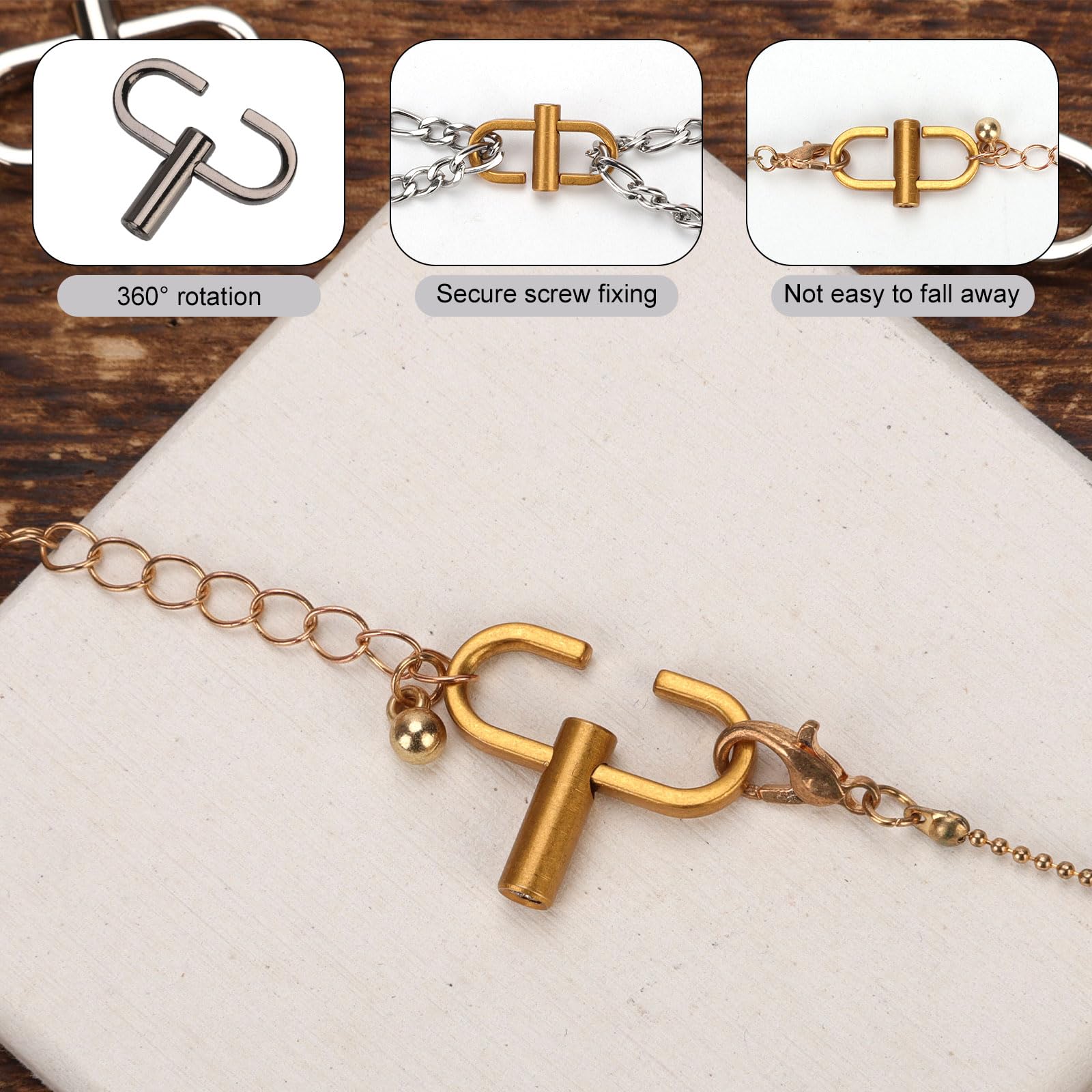 PEUTIER Chain Shortener, 360 Rotatable Metal Chain Clip Buckle Small Necklace Adjuster Dress Strap Shortener Heavy Duty Gold Silver Black Chain Clasp Accessories Parts for Shorten Purse Bag Handbag - Image 4