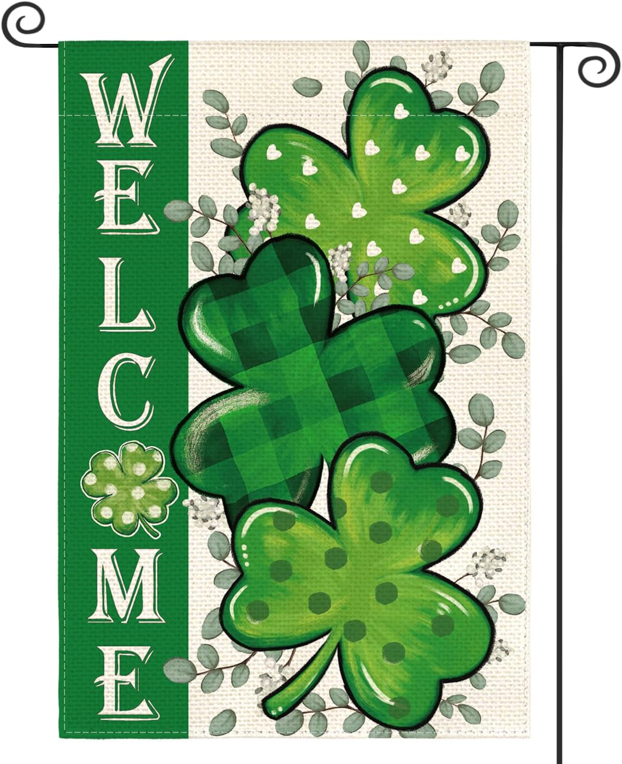AVOIN colorlife St Patricks Day Garden Flag 12x18 Inch Double Sided Outside, Shamrock Lucky Clover Welcome Holiday Yard Outdoor Flag