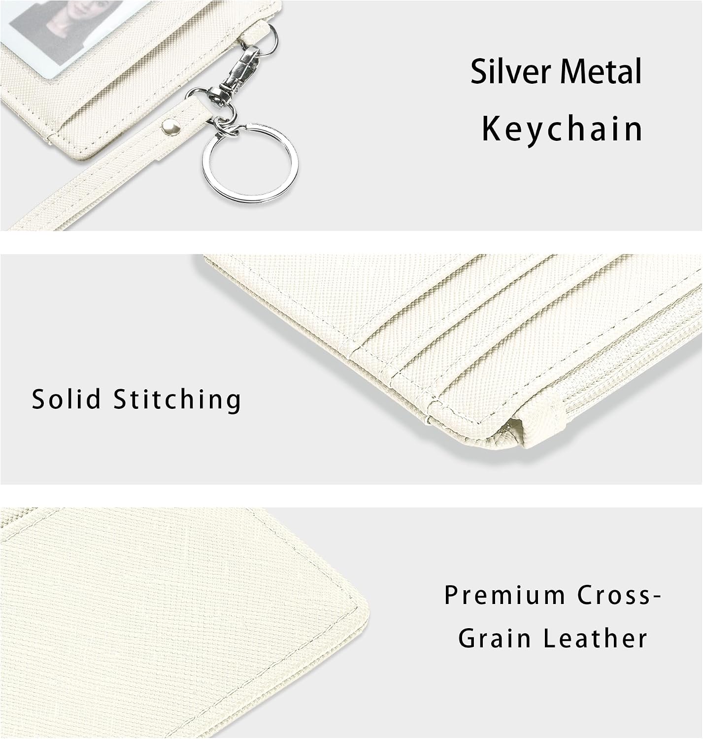 SEAVILIA Small Wallet for Women Slim Wristlet Keychain Wallets RFID Credit Card Holder With Zipper Pocket, ID Window (Beige)