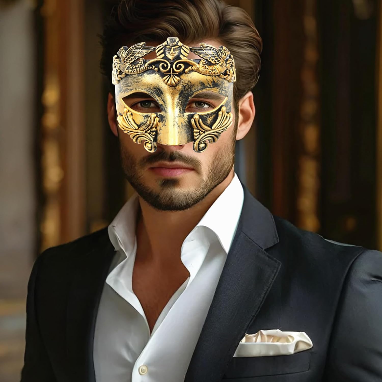 JOYFISCO Masquerade Mask for Men Vintage Roman Greek Venetian Mask for Halloween Mardi Gras Prom Ball Cosplay Party Costume