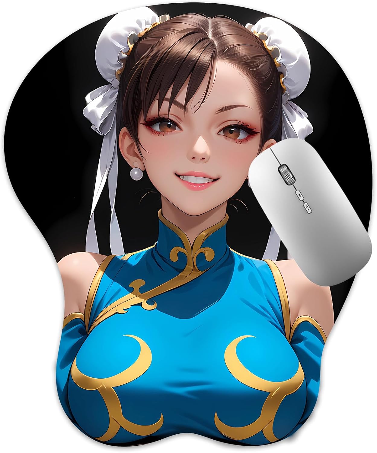 3D Mouse Pad, Oppai Mousepad with Soft Gel Wrist Rest Anime Manga Gaming Boob pad Anti-Slip Mouse Mat (Chun L 5)