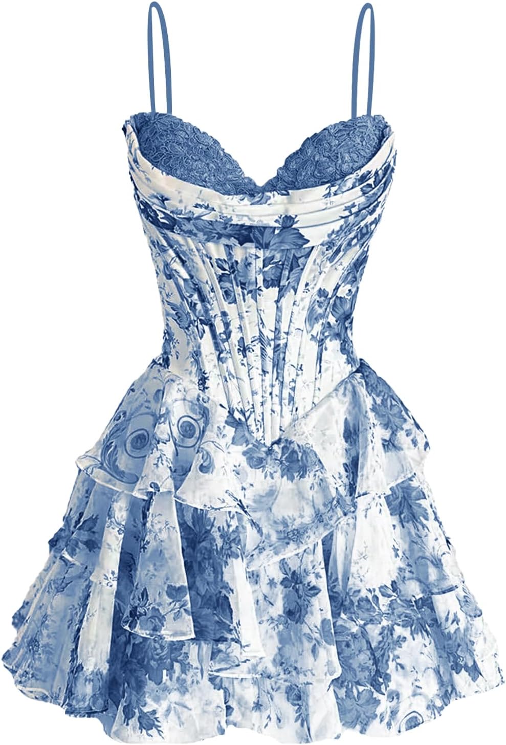 Spaghetti Straps Short Homecoming Dresses for Teens 2026 A Line Corset Tiered Cocktail Party Dress