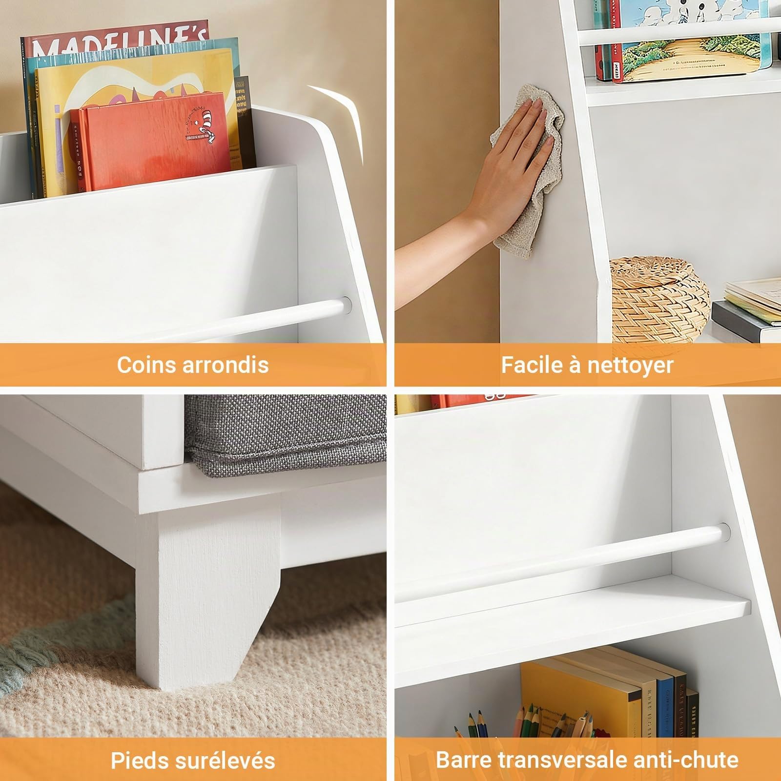 SoBuy Bibliothèque Enfant 3 Paniers Charge Max. 50kg 63x28x80cm | étagère livre avec compartiments et boîtes de rangement, MDF E1, pour chambre bébé KMB34-W