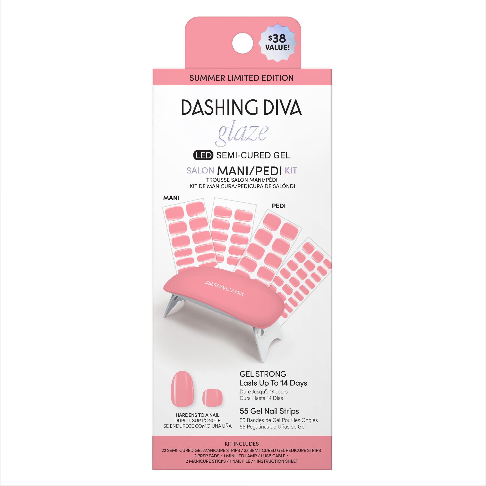 Dashing DivaGlaze Mani Pedi Kit​ - The Lolli Lolli - Comes with LED Nail Lamp - Long Lasting, Semicured Gel Nail Strips for Toes & Hands