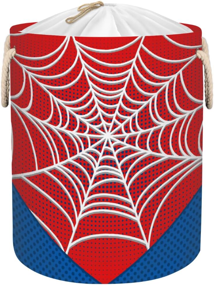 Red Spider Web Laundry Hamper - 58L Collapsible Waterproof Large Tall Nursery Storage Baskets Bin for Kids Toys, Clothes, Bathroom, Boys Bedroom Comic Hero Decor, Gift Basket