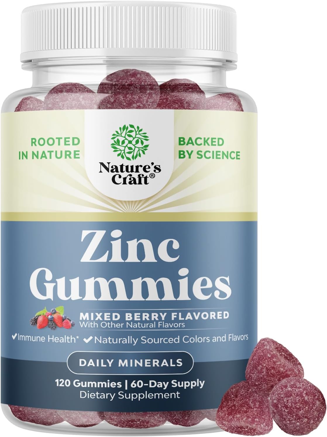 Extra Strength Zinc Gummies for Adults - Chewable Zinc Supplements for Women & Men for Energy & Immune Support - Vitamins & Mineral Supplements - 120 Count