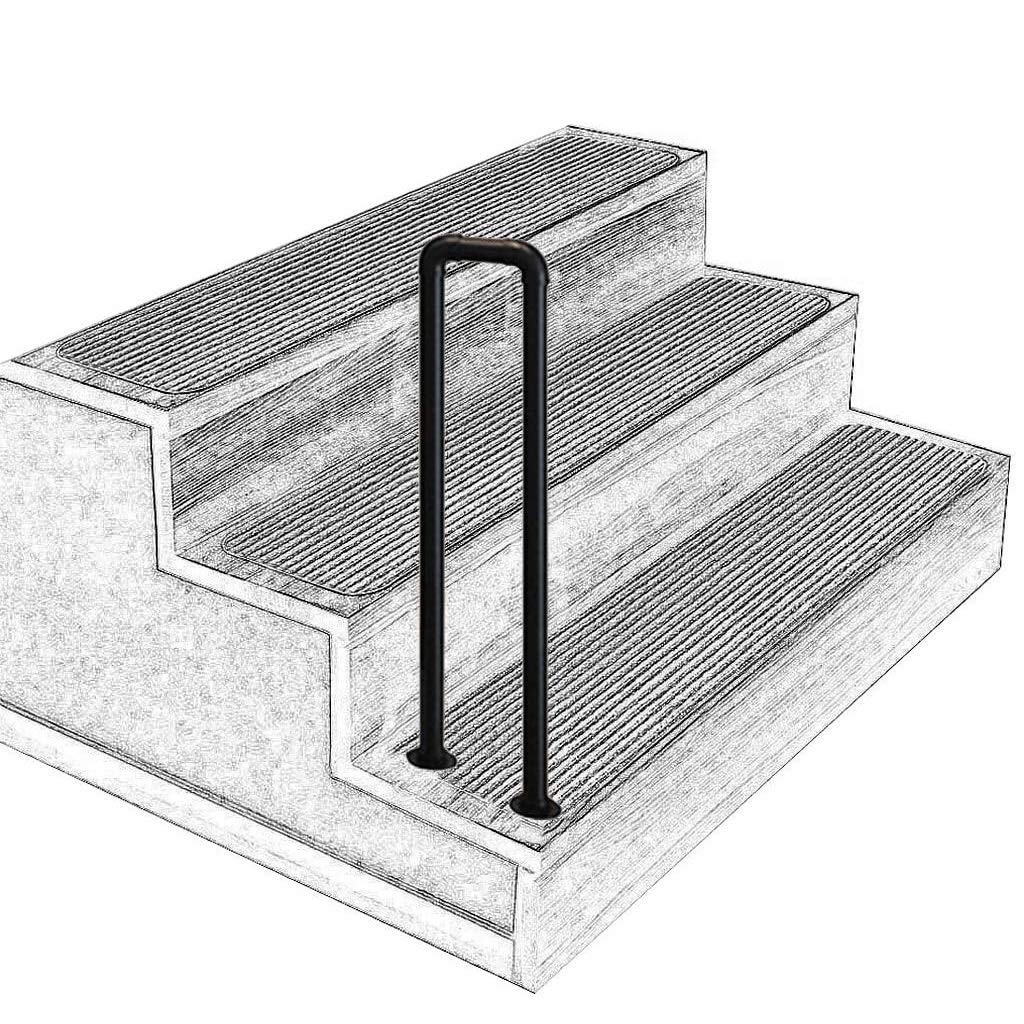 Main courante de transition en métal noir pour rampe d'escalier extérieure ultra stable