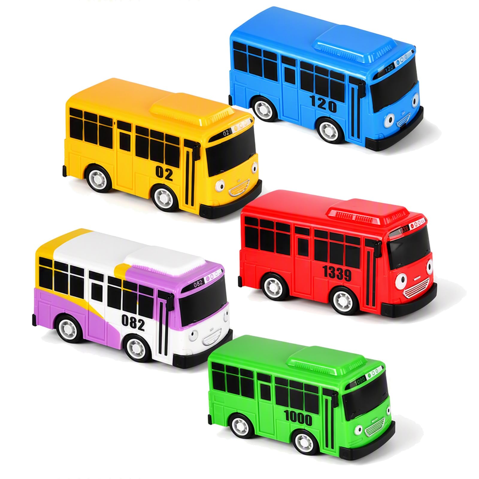 Dfiupdn Toy Bus Set, 5Pcs Pull-Back Buses, Plastic