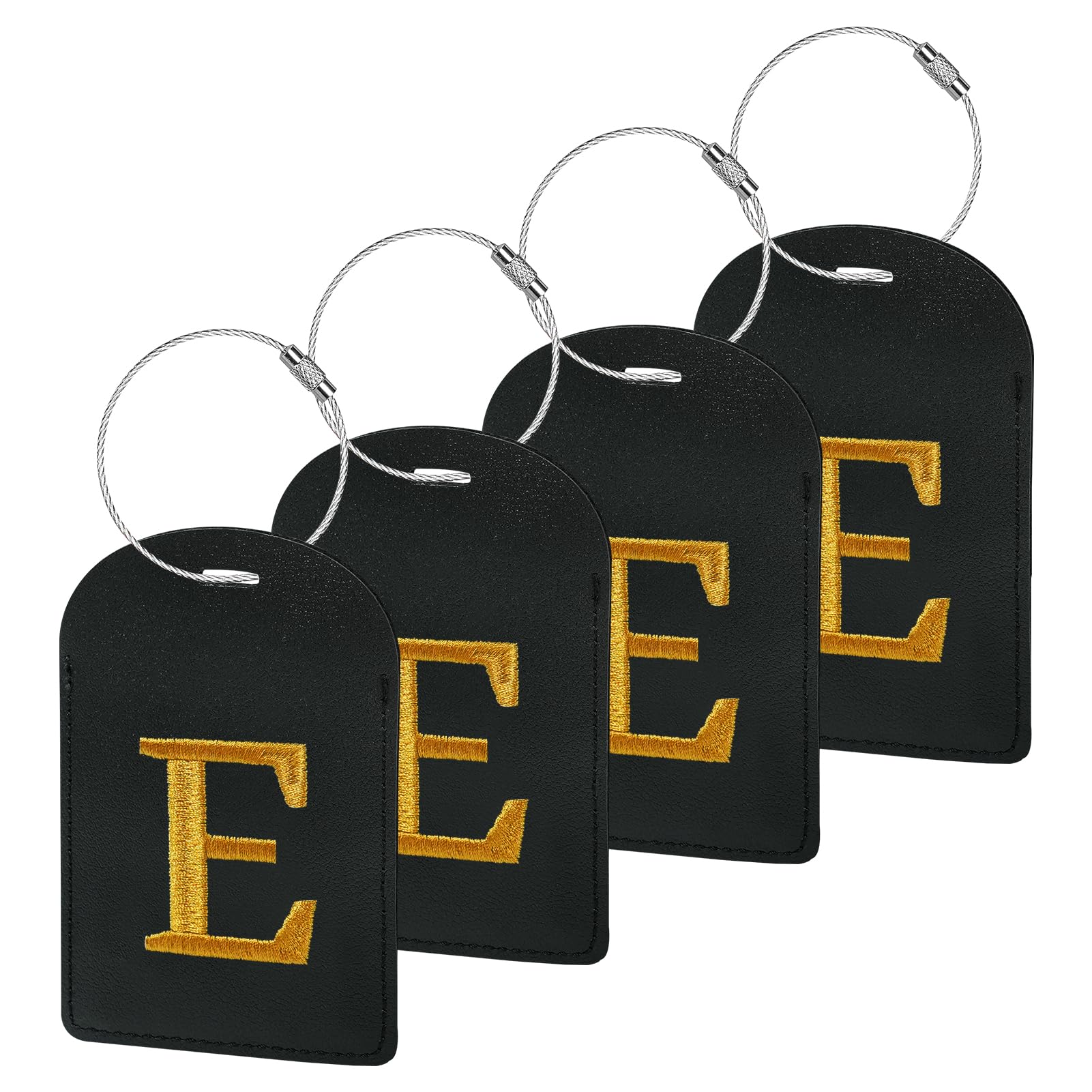 Gloppie 4 Pack Initial Luggage Tags TSA Approved Letter Luggage Tag for Suitcases, Embroidered Monogrammed Travel Bag Tags Black Baggage Tag E