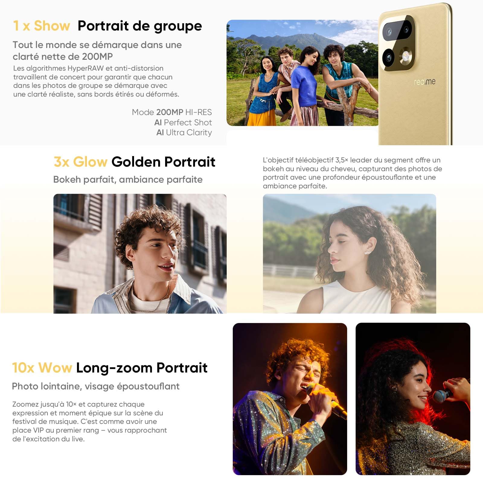 realme 16 Pro+ 5G Smartphone 12Go + 512Go, Caméra LumaColor 200MP + 50MP, Téléphones Portables Débloqués Snapdragon® 7 Gen 4, Batterie 7000mAh avec Charge Rapide 80W, 6,8" 144Hz AMOLED Écran, Or