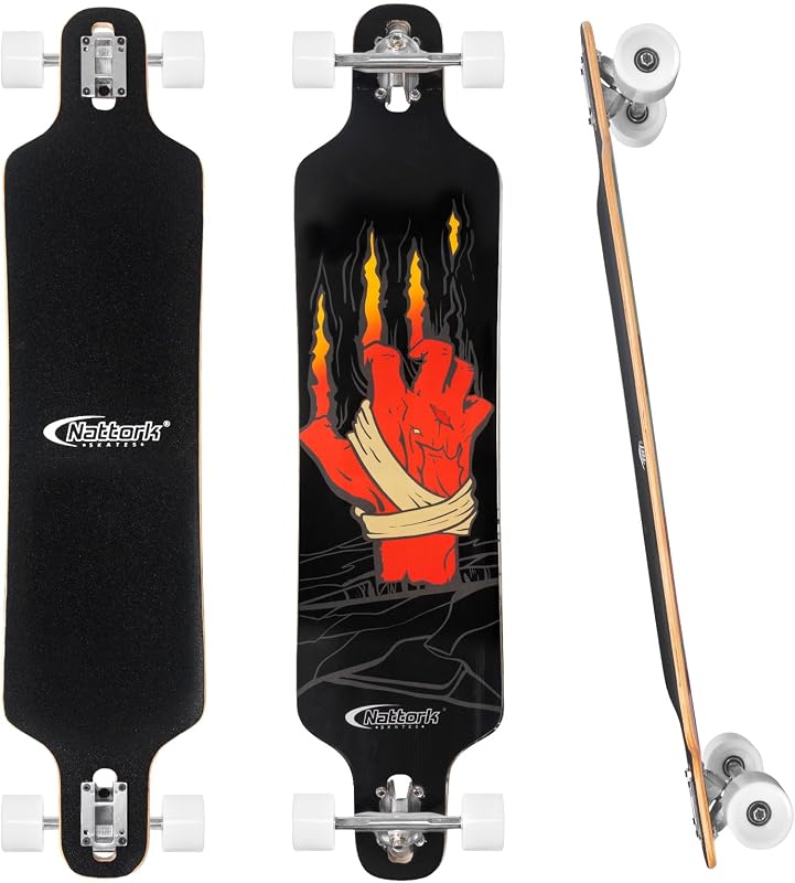Nattork Longboard Skateboard completo de 8 capas de arce duro canadiense para desplazamientos, tallado y descenso con herramienta en T, hecho para adultos, adolescentes y niños