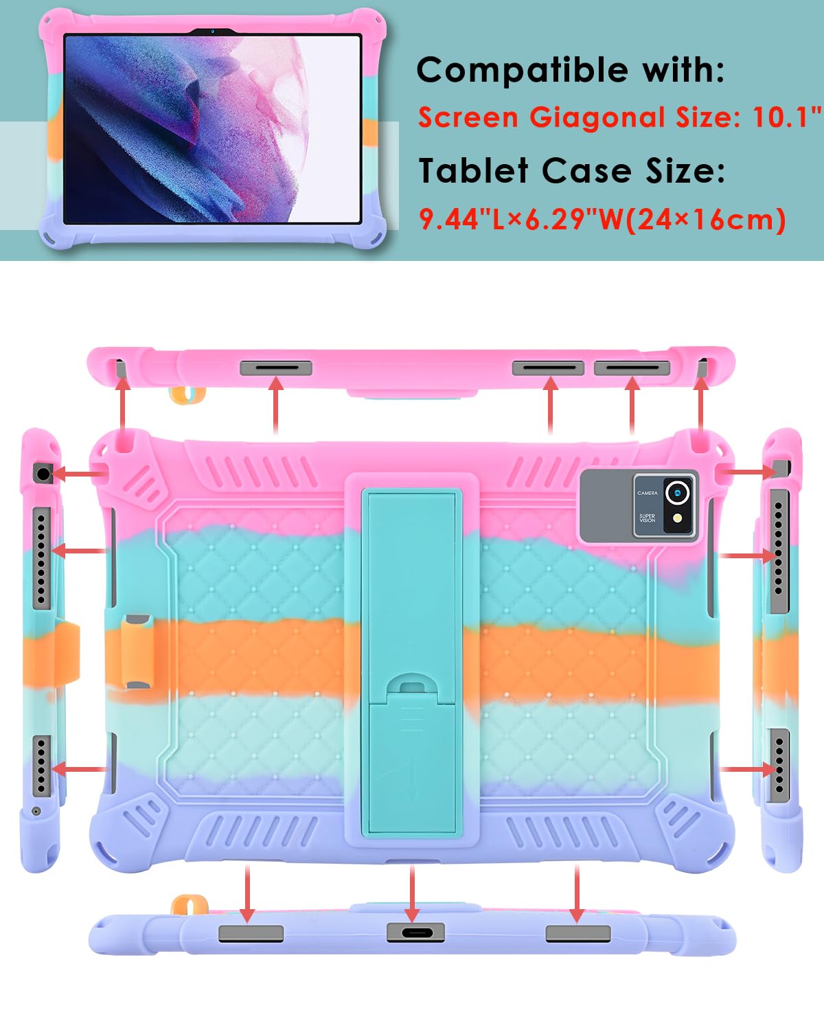 Funda de silicona para tablet Okaysea de 10.1 pulgadas con lápiz capacitivo y correa para el hombro, funda con soporte multiángulo, funda protectora suave y ligera para QunyiCO 10.1, Moderness 3