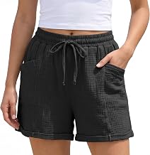 Women's Linen Shorts Fluid Summer Bermuda Shorts Large Size Mit Taschen Elastische Waist Lässige Stoffhose Mit Kordelzug Leinenhose