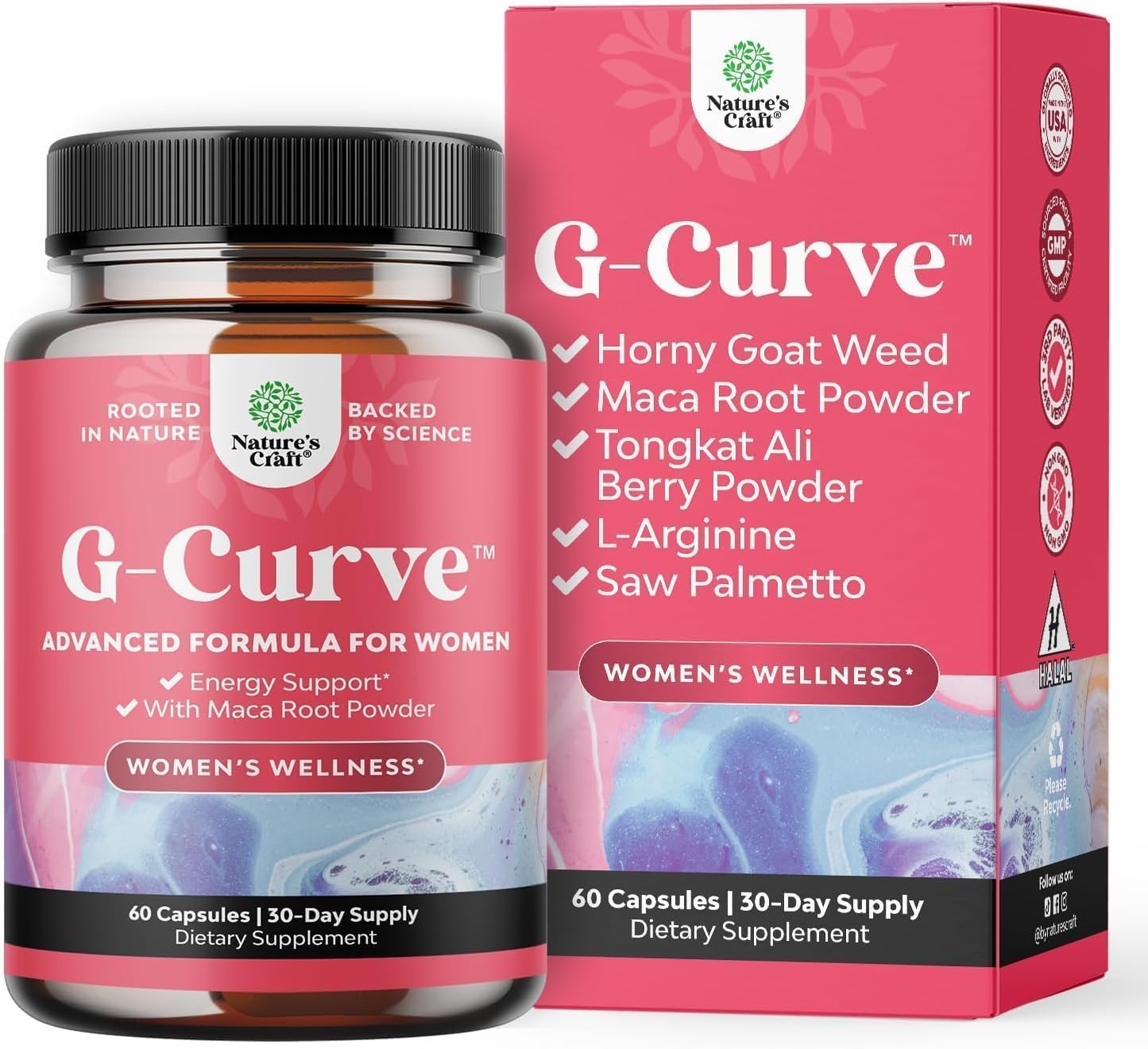 G-Curve Butt and Breast Growth Capsules - Horny Goat Weed Muira Puama & Maca Root for Butt Growth Support - Advanced Herbal Formula - Supports Bigger Butt & Bigger Breast - Easy...