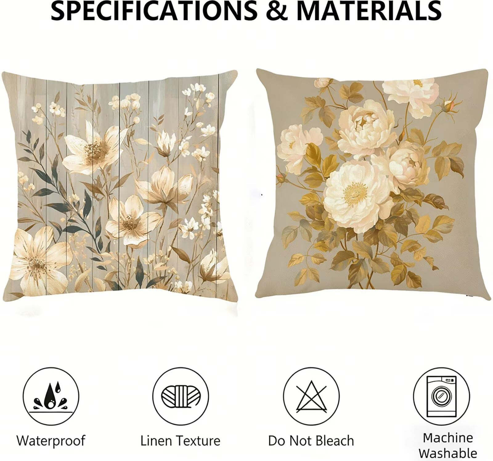 Housse de Coussin Canapé Botanique 75x75cm Exterieur Impermeable Flower Taie D'oreiller Décoratif Aesthetic Housse Coussin Decoration pour Chambre Sofa Jardin Balcon Terrasse Lot de 2. Q-515