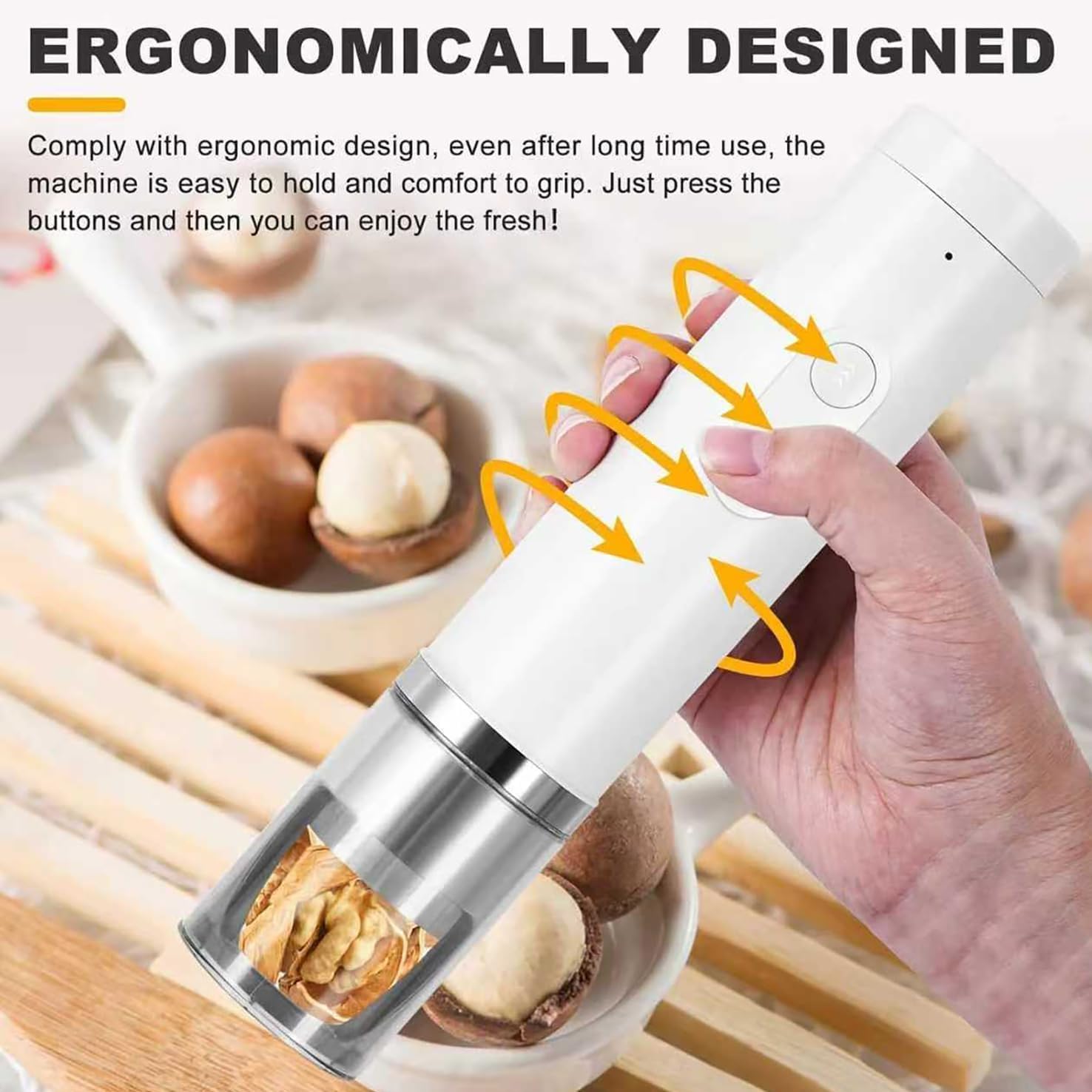 Casse-noix électrique rechargeable par USB, fonctionnement à un bouton, design anti-éclaboussures, pour noix, noix de pécan, noisettes, résistance de 40 à 50 kg