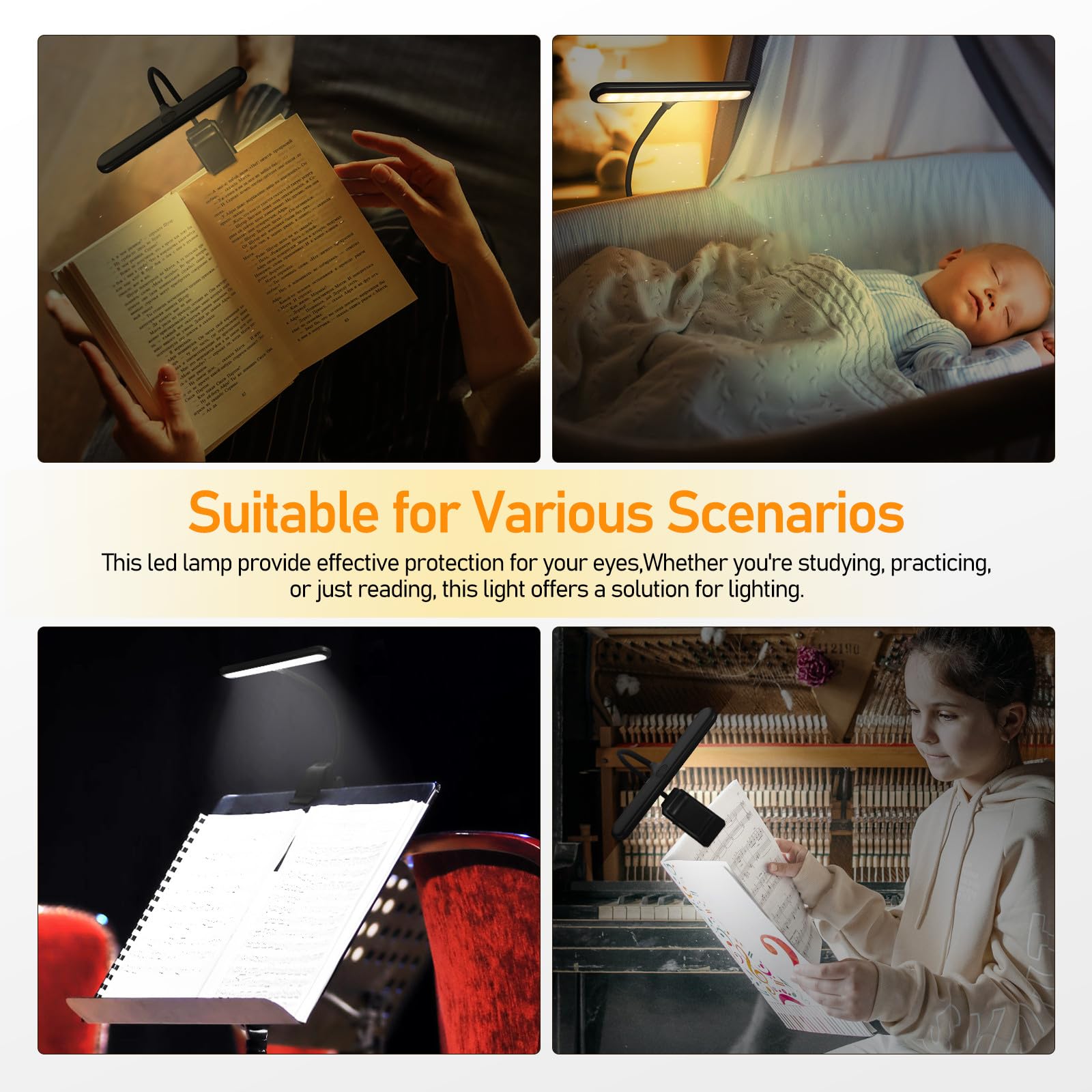 Lampada da Lettura Ricaricabile Clip USB Nero, Leggera e Compatta, Luce da Libro Indicatore di Carica per Studio e Lettura a Letto