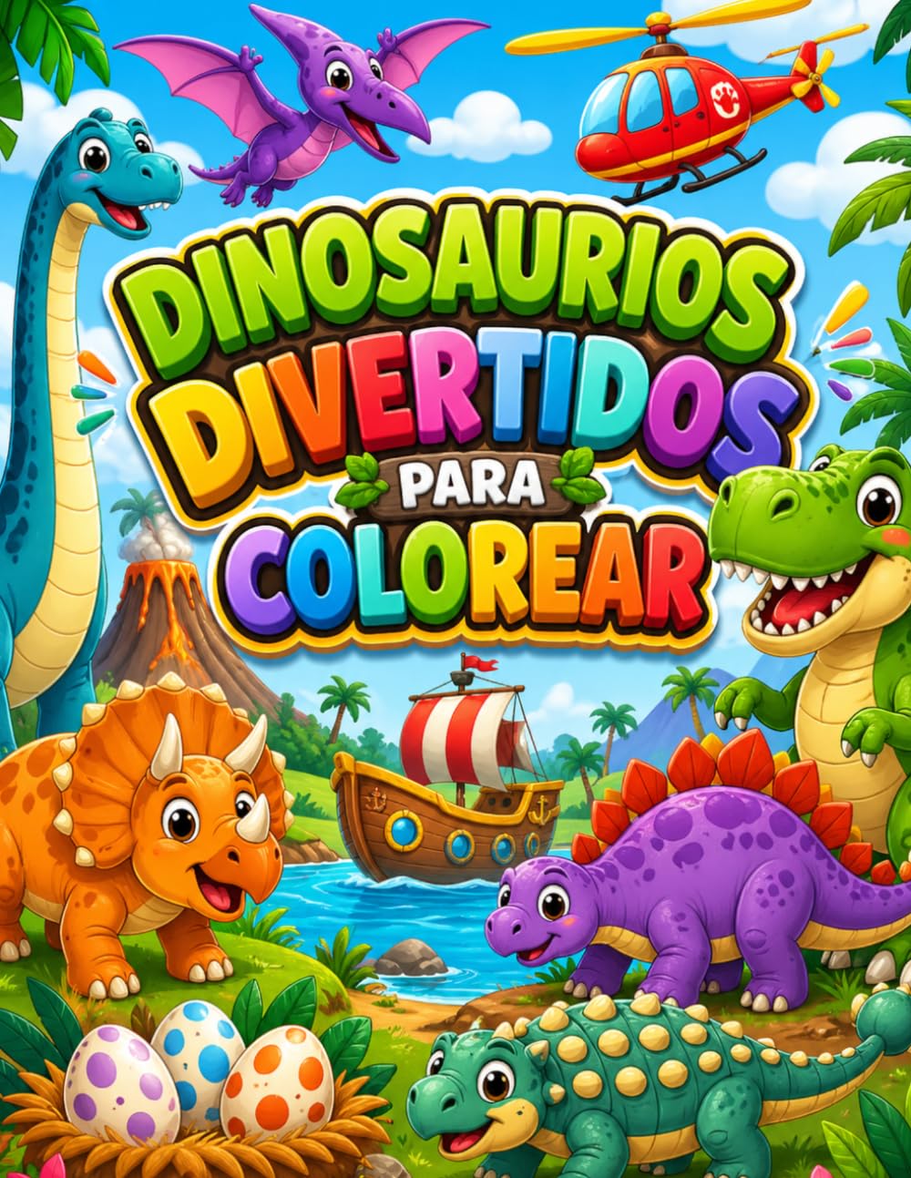 Dinosaurios Divertidos para Colorear.: Libro de colorear para niños