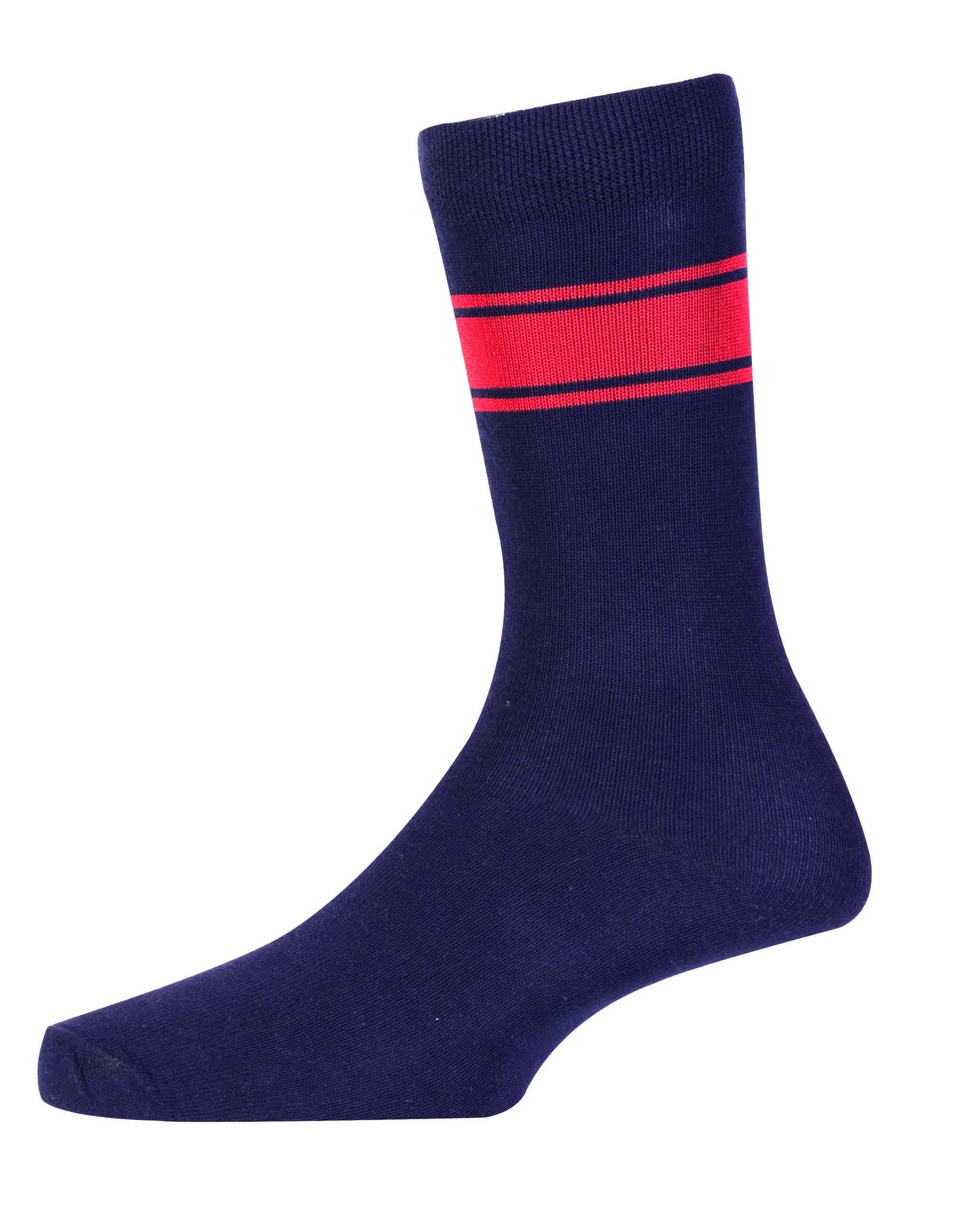 RC. ROYAL CLASS Kv(Kendriya Vidyalaya) School Pure Cotton Calf Length Socks For Boys & Girls-Navy Blue With Red Stripes(Pack Of 5 Pairs)(9-10 Years)