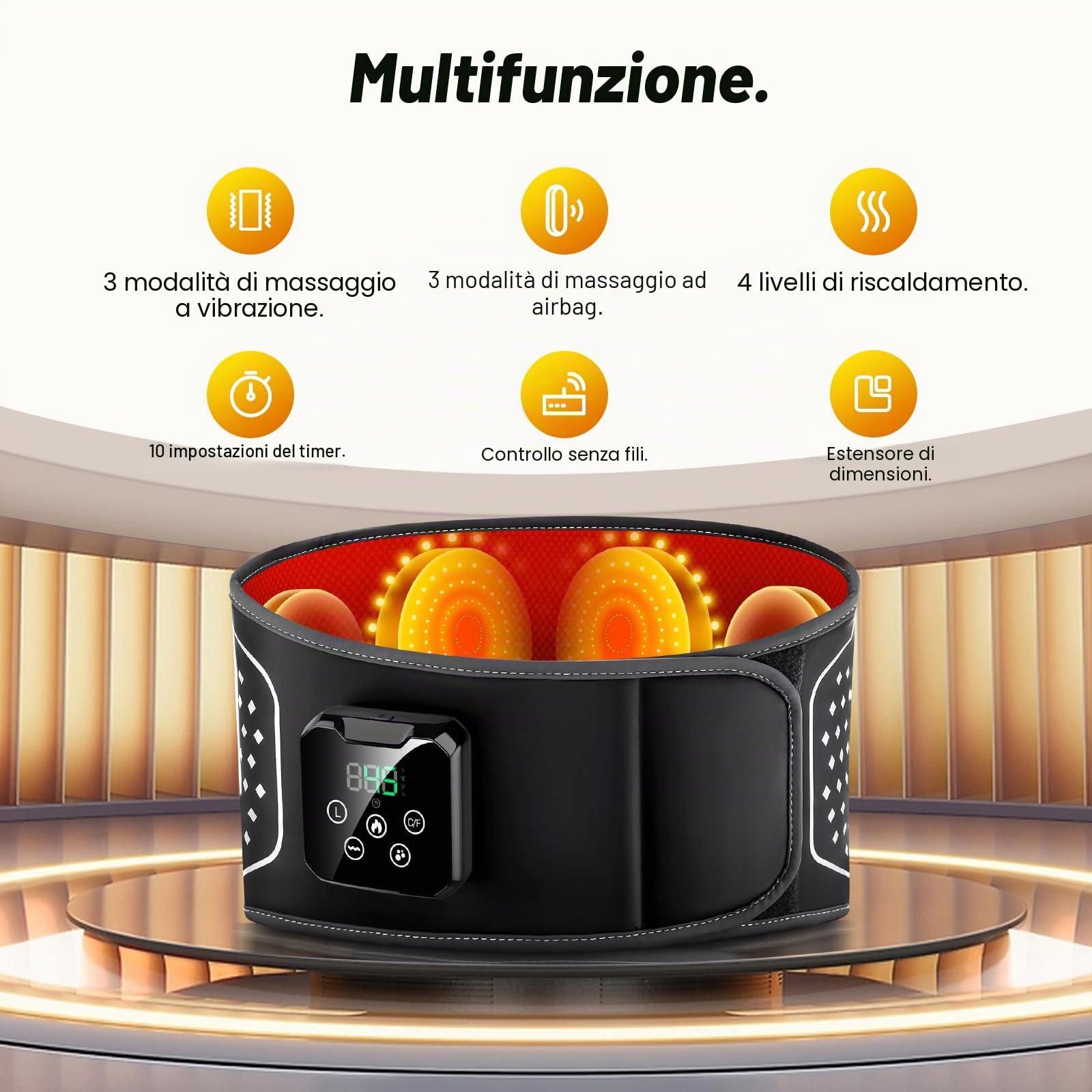 Cintura Lombare Riscaldante e Massaggiante Senza Fili – 3 Modalità di Massaggio, 4 Livelli di Calore, Spegnimento Automatico – Allevia Dolori alla Schiena e all’Addome – Idea Regalo per Uomo e Donna