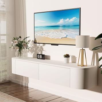 120cm Floating Tv Stand Cabinet Wall Mounted Tv Unit with Doors Media Wall Unit Large Storage Console Table for Living Room Bedroom and Office, White