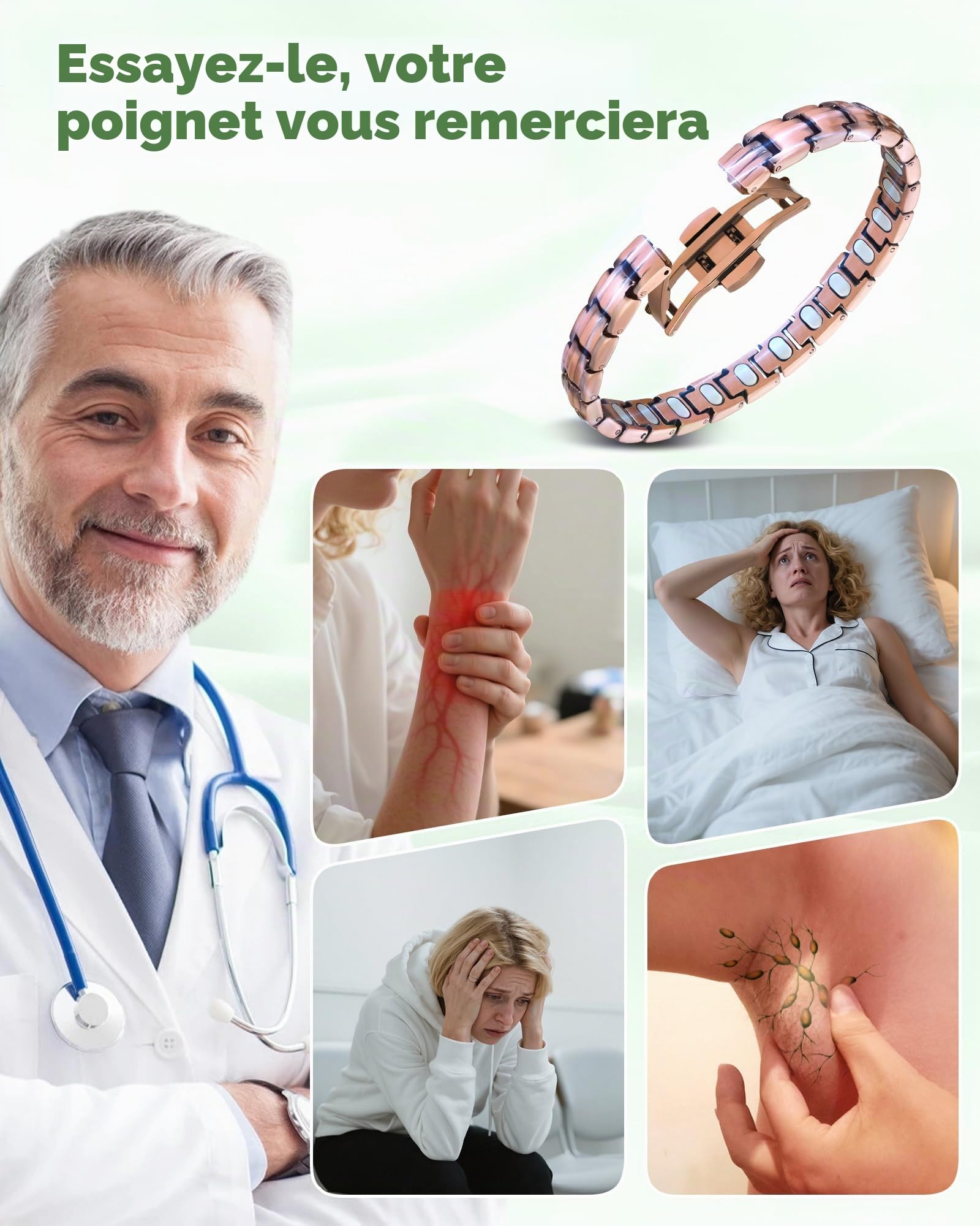 Jeracol Bracelet en cuivre 99 % pour femmes avec aimants puissants de 5000 gauss – Bracelet magnétique à fermoir papillon amélioré pour femmes pour le bien-être et le style, outil réglable et coffret