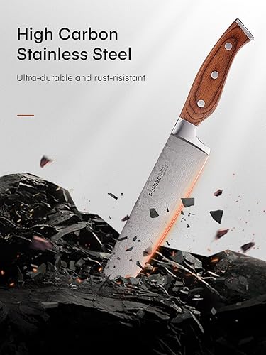 Miniatura 5 de FOHERE - Juego de cuchillos de cocina de 14 piezas con mango de madera, acero inoxidable de alto carbono, juego de bloques de cuchillos