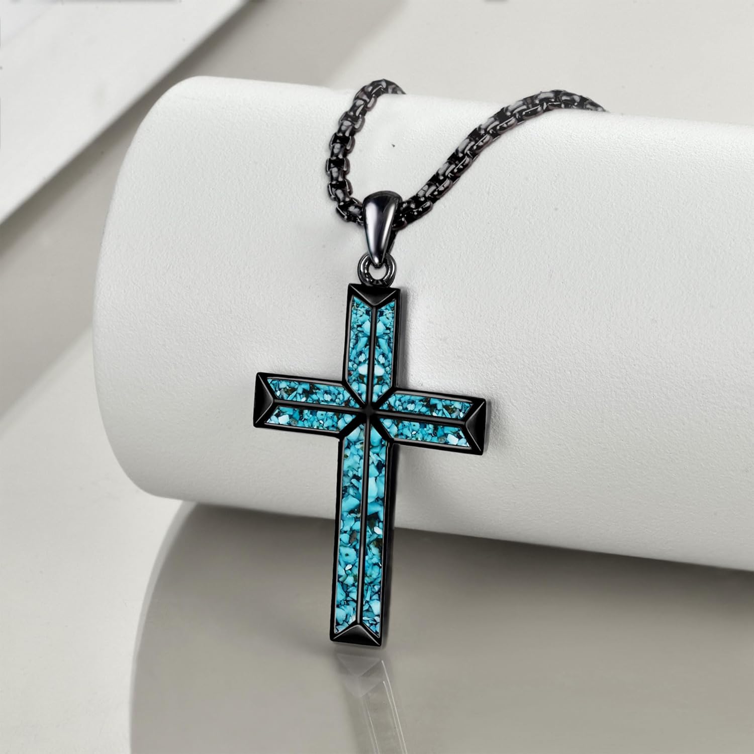 ONEFINITY Cross Necklace Sterling Silver Turquoise Black Cross Pendant Necklace Religious Jewelry Gifts for Women Men - Image 4